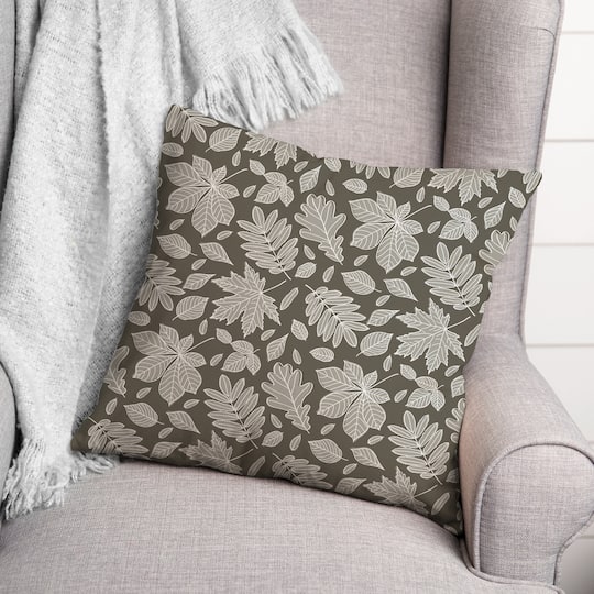 Gray Fall Leaves Pattern Throw Pillow